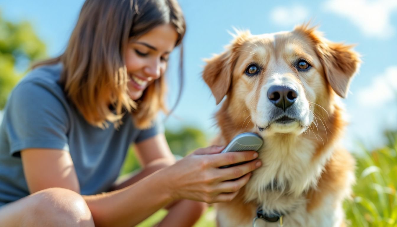 A person brushes their pet dog as alternative flea control