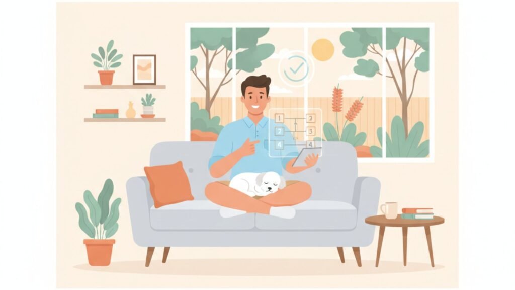 Melbourne homeowner reading a flea control roadmap at home