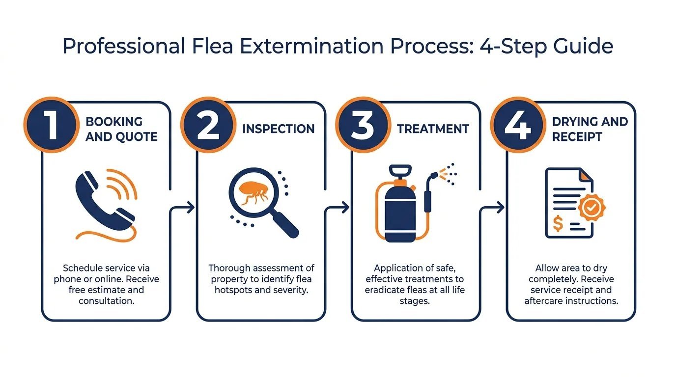Four-step flea extermination process from booking to treatment receipt for Melbourne homes