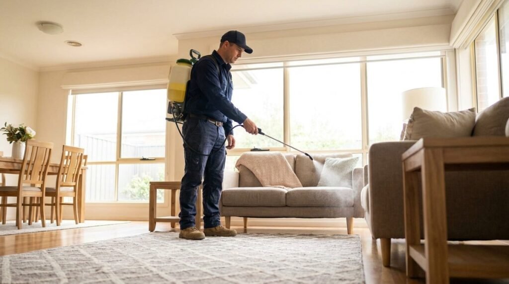 Professional flea control treatment in a Melbourne home