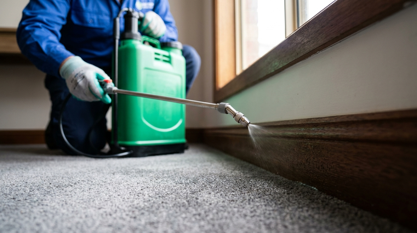 Professional end-of-lease flea treatment application during bond clean